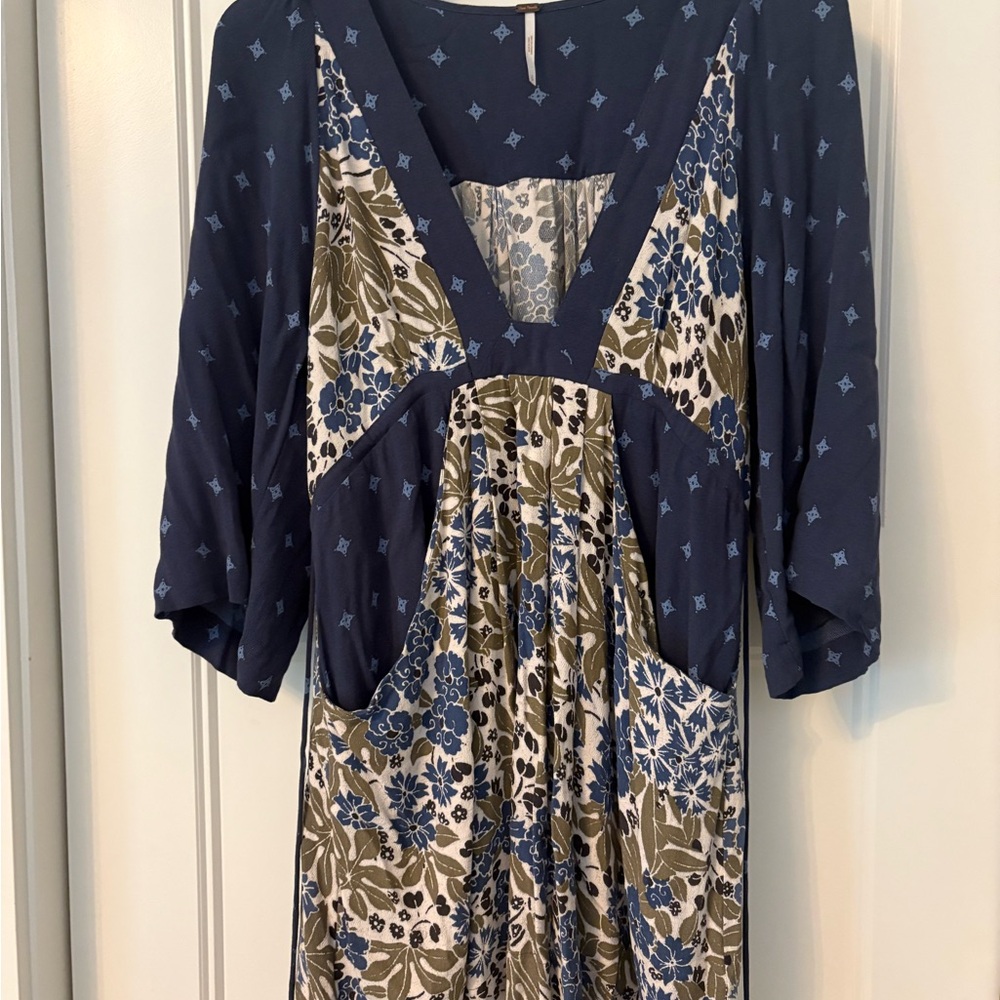 Free People -  Floral Dress with Navy Accents
